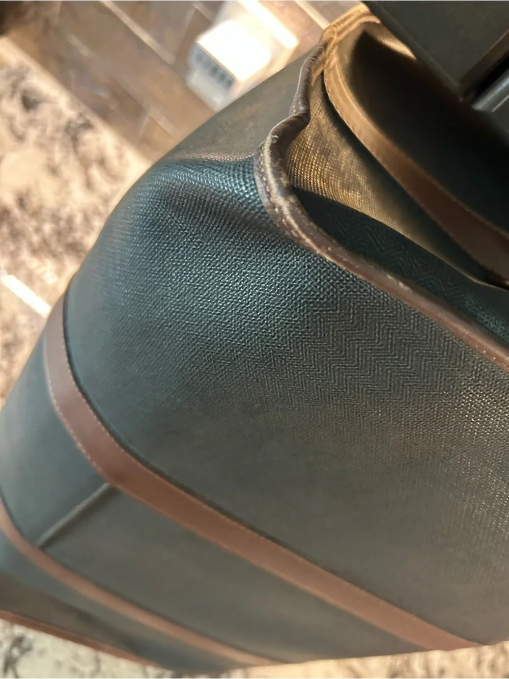 Dunhill Black Duffel with Brown Leather Trim and Gold Accents